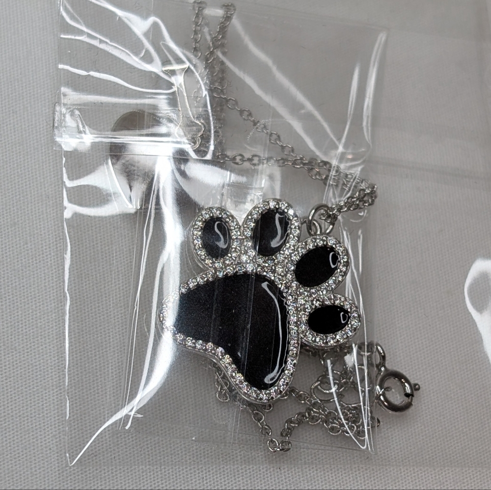 Sterling Silver Dog Paw Diamond Pendant NEW